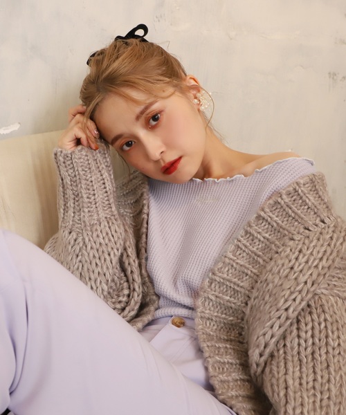 one after another NICE CLAUP（ワンアフターアナザーナイスクラップ）の「ワッフルトップス（Tシャツ/カットソー・レディース・ブラウン/オフホワイト/ラベンダー/ブラック系その他/ピンク/ベージュ・FREE）」の7枚目の写真