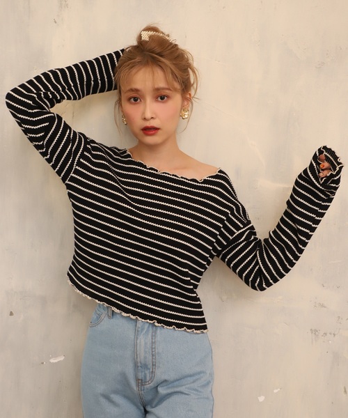 one after another NICE CLAUP（ワンアフターアナザーナイスクラップ）の「ワッフルトップス（Tシャツ/カットソー・レディース・ブラウン/オフホワイト/ラベンダー/ブラック系その他/ピンク/ベージュ・FREE）」の8枚目の写真