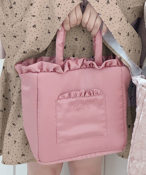 one after another NICE CLAUP(ワンアフターアナザーナイスクラップ)の「【titiy by NICE CLAUP】フリル付きミニバッグ(トートバッグ・レディース・ピンク/ライトピンク・FREE)」の2枚目の写真