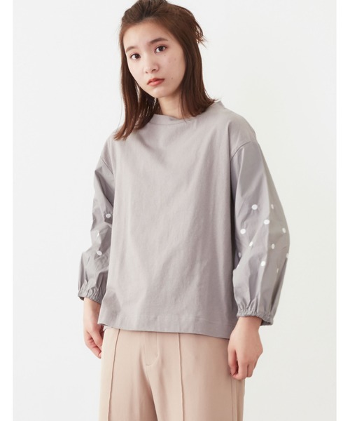 POU DOU DOU(プードゥドゥ)の「ドット刺繍スリーブトップス(Tシャツ/カットソー・レディース・ライトグレー/ネイビー/アイボリー・3)」の6枚目の写真