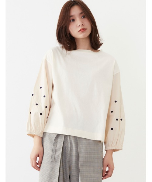 POU DOU DOU(プードゥドゥ)の「ドット刺繍スリーブトップス(Tシャツ/カットソー・レディース・ライトグレー/ネイビー/アイボリー・3)」の11枚目の写真