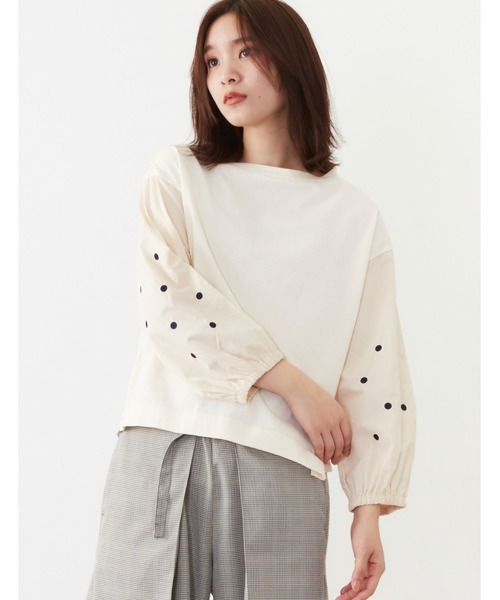 POU DOU DOU(プードゥドゥ)の「ドット刺繍スリーブトップス(Tシャツ/カットソー・レディース・ライトグレー/ネイビー/アイボリー・3)」の13枚目の写真