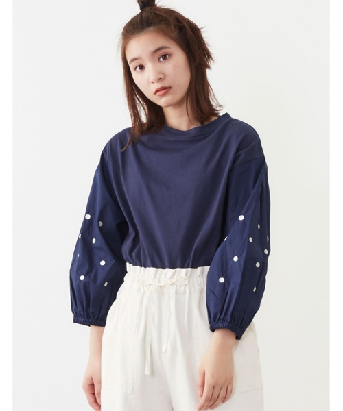 POU DOU DOU(プードゥドゥ)の「ドット刺繍スリーブトップス(Tシャツ/カットソー・レディース・ライトグレー/ネイビー/アイボリー・3)」の16枚目の写真