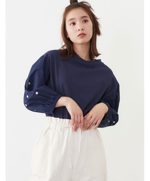 POU DOU DOU(プードゥドゥ)の「ドット刺繍スリーブトップス(Tシャツ/カットソー・レディース・ライトグレー/ネイビー/アイボリー・3)」の18枚目の写真