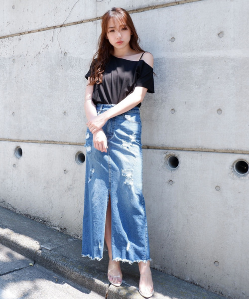 SPIRALGIRL(スパイラルガール)の「ワンショルダーシルケットトップス(Tシャツ/カットソー・レディース・ブラック/オフホワイト/オレンジ・FREE)」の11枚目の写真