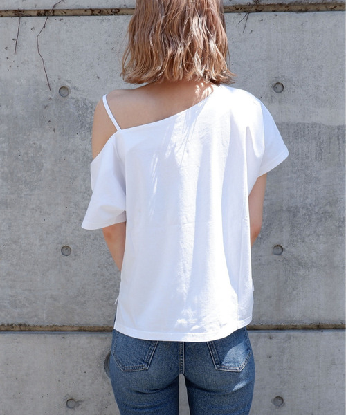 SPIRALGIRL(スパイラルガール)の「ワンショルダーシルケットトップス(Tシャツ/カットソー・レディース・ブラック/オフホワイト/オレンジ・FREE)」の9枚目の写真