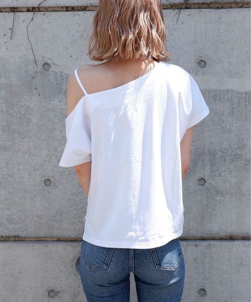 SPIRALGIRL(スパイラルガール)の「ワンショルダーシルケットトップス(Tシャツ/カットソー・レディース・ブラック/オフホワイト/オレンジ・FREE)」の5枚目の写真