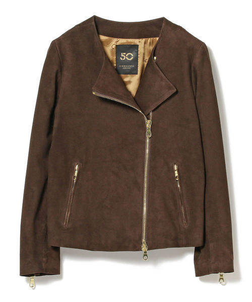 EFFE BEAMS（エッフェビームス）の「CINQUANTA / ノーカラー ダブル ライダースジャケット（ライダースジャケット・レディース・ダークブラウン・40/38）」の4枚目の写真