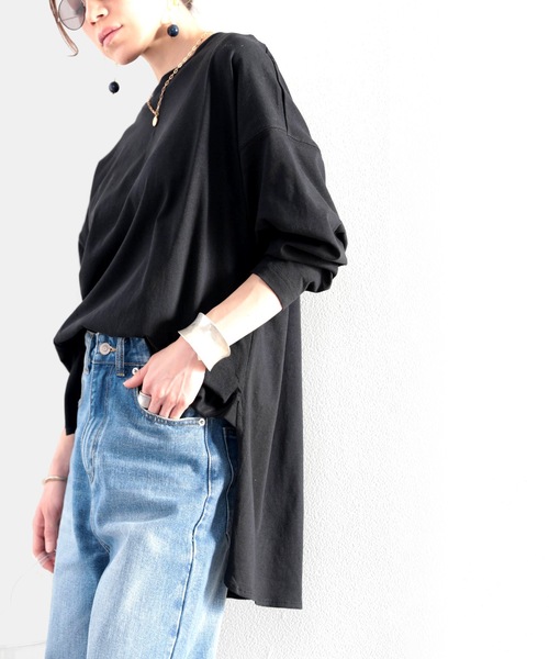 classicalelf（クラシカルエルフ）の「スリットで抜け感を、バックプリント無地ロング丈カットソー（Tシャツ/カットソー・レディース・ホワイト/ブラック/ベージュ/モカ/ブラウン系その他/グリーン系その他・MEDIUM/X-LARGE）」の12枚目の写真