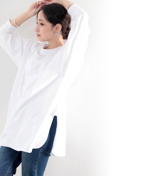 classicalelf（クラシカルエルフ）の「スリットで抜け感を、バックプリント無地ロング丈カットソー（Tシャツ/カットソー・レディース・ホワイト/ブラック/ベージュ/モカ/ブラウン系その他/グリーン系その他・MEDIUM/X-LARGE）」の14枚目の写真