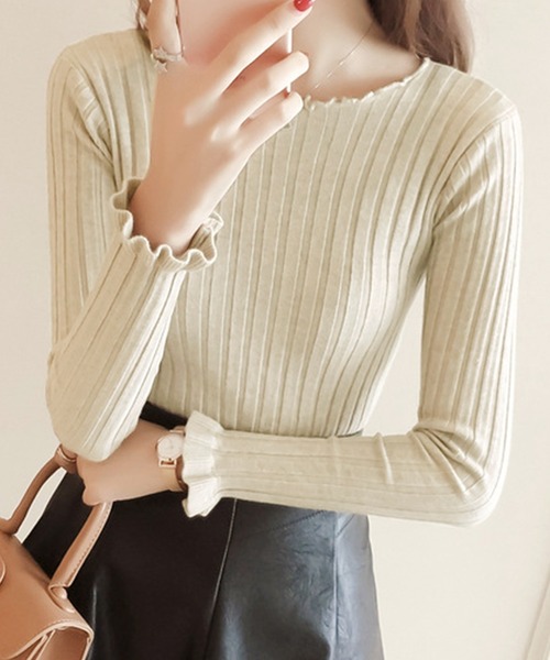 Primazel（プリマゼル）の「長袖メロウニットソー（Tシャツ/カットソー・レディース・ブラック/ベージュ/ホワイト・ONE SIZE）」の9枚目の写真