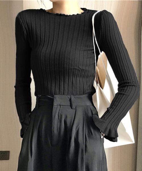 Primazel（プリマゼル）の「長袖メロウニットソー（Tシャツ/カットソー・レディース・ブラック/ベージュ/ホワイト・ONE SIZE）」の5枚目の写真