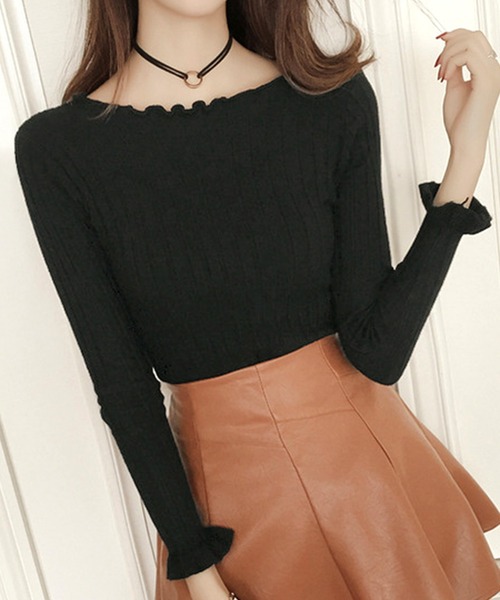 Primazel（プリマゼル）の「長袖メロウニットソー（Tシャツ/カットソー・レディース・ブラック/ベージュ/ホワイト・ONE SIZE）」の12枚目の写真