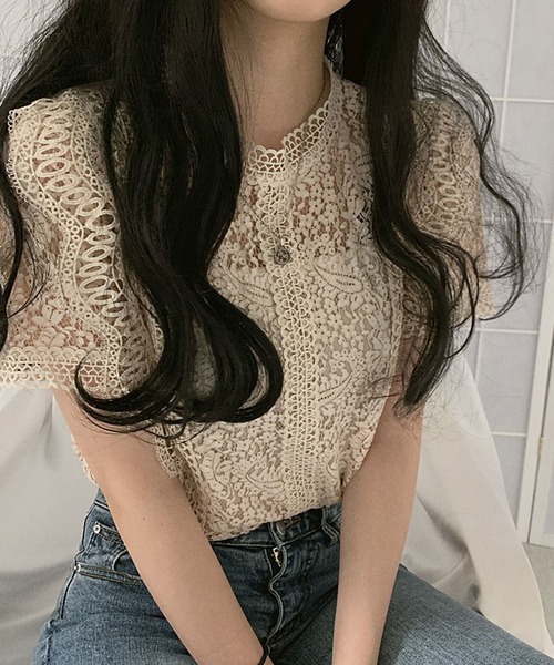 Girly Doll（ガーリードール）の「総レース半袖ブラウス（シャツ/ブラウス・レディース・ホワイト/ブラック/ベージュ/ピンク・FREE）」の3枚目の写真