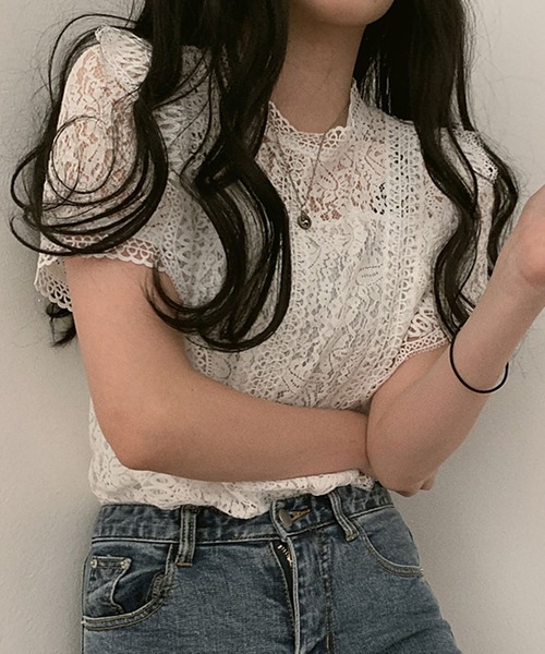 Girly Doll（ガーリードール）の「総レース半袖ブラウス（シャツ/ブラウス・レディース・ホワイト/ブラック/ベージュ/ピンク・FREE）」の13枚目の写真