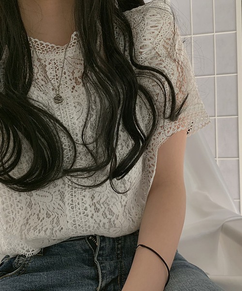 Girly Doll（ガーリードール）の「総レース半袖ブラウス（シャツ/ブラウス・レディース・ホワイト/ブラック/ベージュ/ピンク・FREE）」の5枚目の写真