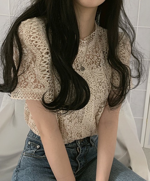 Girly Doll（ガーリードール）の「総レース半袖ブラウス（シャツ/ブラウス・レディース・ホワイト/ブラック/ベージュ/ピンク・FREE）」の8枚目の写真