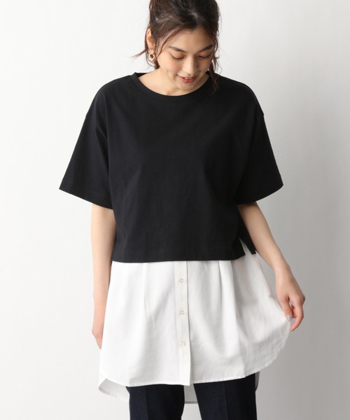 GLOBAL WORK（グローバルワーク）の「2SETレイヤードT半袖/942533（Tシャツ/カットソー・レディース・ブラック/ブラウン/アイボリー・FREE）」の2枚目の写真