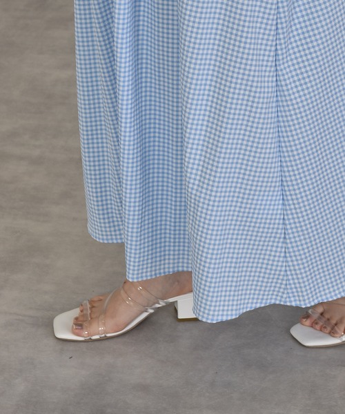 w closet（ダブルクローゼット）の「パフスリーブギンガムフレア半袖ワンピース（ワンピース・レディース・ブラック/サックスブルー/ピンク・FREE）」の12枚目の写真