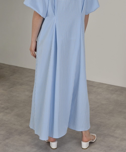 w closet（ダブルクローゼット）の「パフスリーブギンガムフレア半袖ワンピース（ワンピース・レディース・ブラック/サックスブルー/ピンク・FREE）」の13枚目の写真