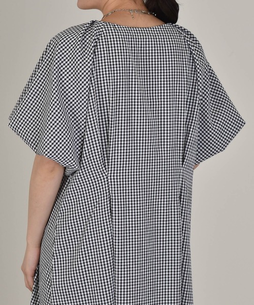 w closet（ダブルクローゼット）の「パフスリーブギンガムフレア半袖ワンピース（ワンピース・レディース・ブラック/サックスブルー/ピンク・FREE）」の20枚目の写真