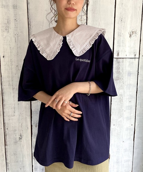 Lull（ルル）の「【Lull / ルル】バックスリットロゴTシャツ（Tシャツ/カットソー・レディース・ベージュ/マスタード/ネイビー/ホワイト・ONESIZE）」の3枚目の写真