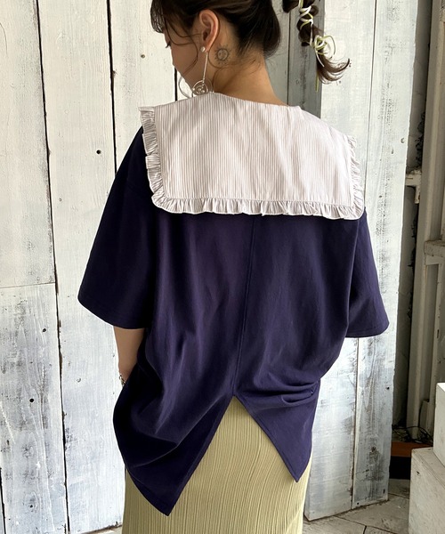 Lull（ルル）の「【Lull / ルル】バックスリットロゴTシャツ（Tシャツ/カットソー・レディース・ベージュ/マスタード/ネイビー/ホワイト・ONESIZE）」の10枚目の写真