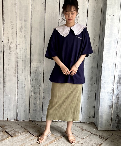 Lull（ルル）の「【Lull / ルル】バックスリットロゴTシャツ（Tシャツ/カットソー・レディース・ベージュ/マスタード/ネイビー/ホワイト・ONESIZE）」の12枚目の写真