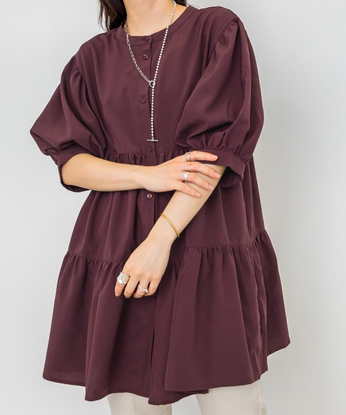 w closet（ダブルクローゼット）の「2WAYティアードチュニック（チュニック・レディース・パープル/オフホワイト/ピンク系その他/スミクロ/テラコッタ/モスグリーン・FREE）」の4枚目の写真