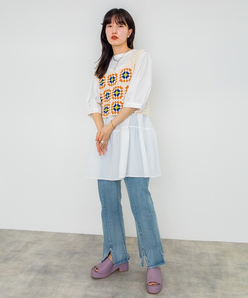 w closet（ダブルクローゼット）の「2WAYティアードチュニック（チュニック・レディース・パープル/オフホワイト/ピンク系その他/スミクロ/テラコッタ/モスグリーン・FREE）」の7枚目の写真