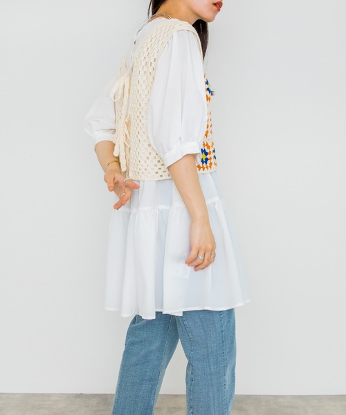 w closet（ダブルクローゼット）の「2WAYティアードチュニック（チュニック・レディース・パープル/オフホワイト/ピンク系その他/スミクロ/テラコッタ/モスグリーン・FREE）」の15枚目の写真