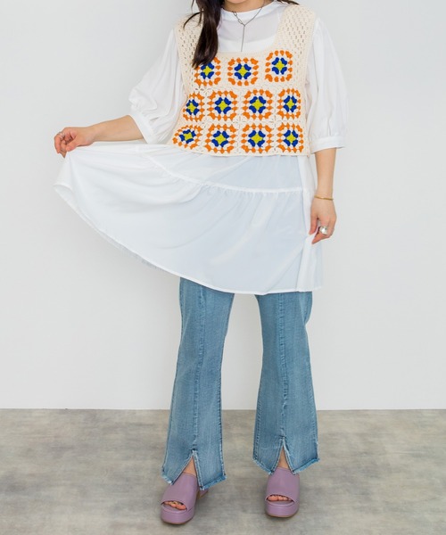 w closet（ダブルクローゼット）の「2WAYティアードチュニック（チュニック・レディース・パープル/オフホワイト/ピンク系その他/スミクロ/テラコッタ/モスグリーン・FREE）」の16枚目の写真