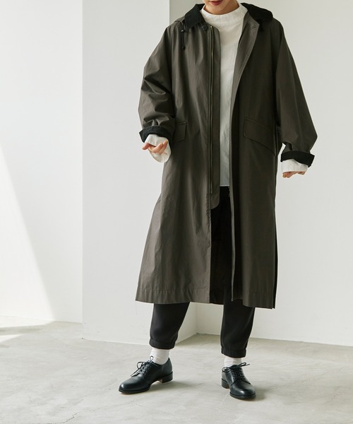 note et silence （ノートエシロンス）の「馬布ピーチオイル ドルマンコート（ステンカラーコート・レディース・ダークブラウン/ライトベージュ・FREE）」の21枚目の写真