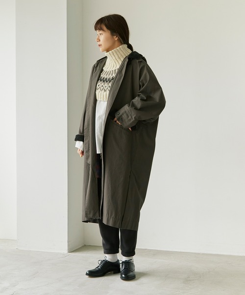 note et silence （ノートエシロンス）の「馬布ピーチオイル ドルマンコート（ステンカラーコート・レディース・ダークブラウン/ライトベージュ・FREE）」の14枚目の写真