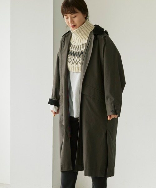 note et silence （ノートエシロンス）の「馬布ピーチオイル ドルマンコート（ステンカラーコート・レディース・ダークブラウン/ライトベージュ・FREE）」の5枚目の写真