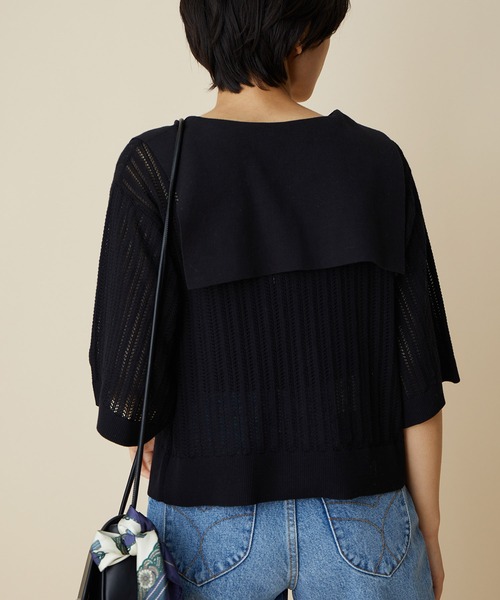 MADEMOISELLE ROPE'（マドモアゼル ロペ）の「【2WAY】セーラーカラーレース編みサマーニットカーディガン（カーディガン/ボレロ・レディース・ブラック/パープル・38）」の2枚目の写真