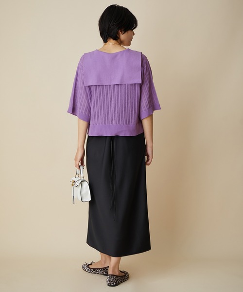 MADEMOISELLE ROPE'（マドモアゼル ロペ）の「【2WAY】セーラーカラーレース編みサマーニットカーディガン（カーディガン/ボレロ・レディース・ブラック/パープル・38）」の10枚目の写真