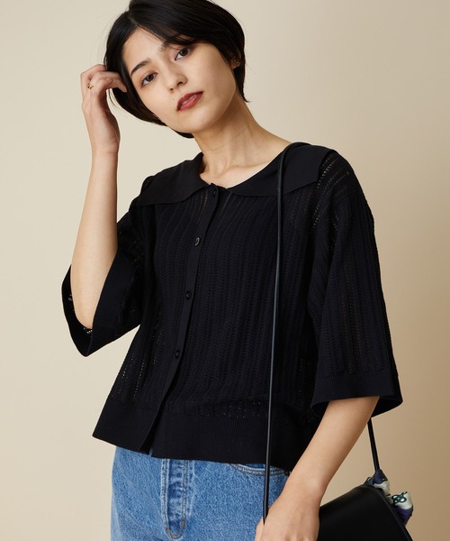 MADEMOISELLE ROPE'（マドモアゼル ロペ）の「【2WAY】セーラーカラーレース編みサマーニットカーディガン（カーディガン/ボレロ・レディース・ブラック/パープル・38）」の14枚目の写真