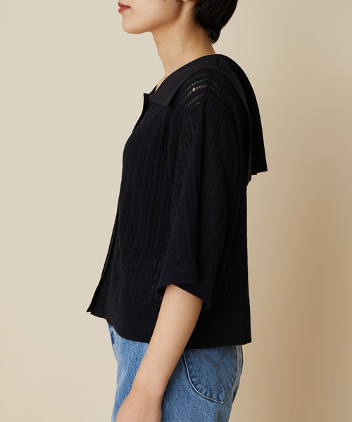 MADEMOISELLE ROPE'（マドモアゼル ロペ）の「【2WAY】セーラーカラーレース編みサマーニットカーディガン（カーディガン/ボレロ・レディース・ブラック/パープル・38）」の21枚目の写真