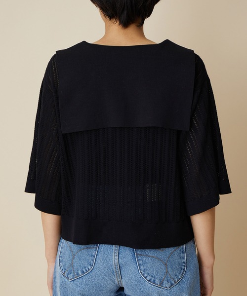 MADEMOISELLE ROPE'（マドモアゼル ロペ）の「【2WAY】セーラーカラーレース編みサマーニットカーディガン（カーディガン/ボレロ・レディース・ブラック/パープル・38）」の22枚目の写真