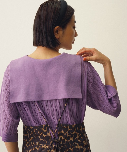 MADEMOISELLE ROPE'（マドモアゼル ロペ）の「【2WAY】セーラーカラーレース編みサマーニットカーディガン（カーディガン/ボレロ・レディース・ブラック/パープル・38）」の19枚目の写真