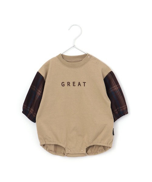 MAKE YOUR DAY（メイクユアデイ）の「袖チェック切替ロンパース■70.80cm（ロンパース・キッズ・ベージュ/チャコールグレー・70/80）」の7枚目の写真