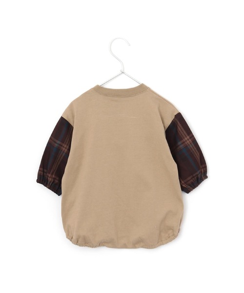 MAKE YOUR DAY（メイクユアデイ）の「袖チェック切替ロンパース■70.80cm（ロンパース・キッズ・ベージュ/チャコールグレー・70/80）」の5枚目の写真