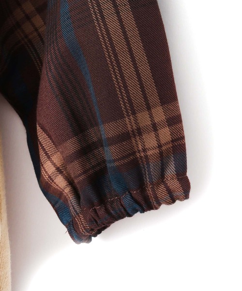 MAKE YOUR DAY（メイクユアデイ）の「袖チェック切替ロンパース■70.80cm（ロンパース・キッズ・ベージュ/チャコールグレー・70/80）」の6枚目の写真