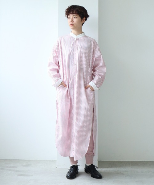 note et silence （ノートエシロンス）の「ストライプ クレリックシャツワンピース（シャツワンピース・レディース・ピンク/ブルー・FREE）」の5枚目の写真