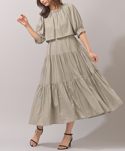 rps（アールピーエス）の「レイヤー風ティアードワンピース（ワンピース・レディース・ブラック/ライトカーキ・M）」の2枚目の写真