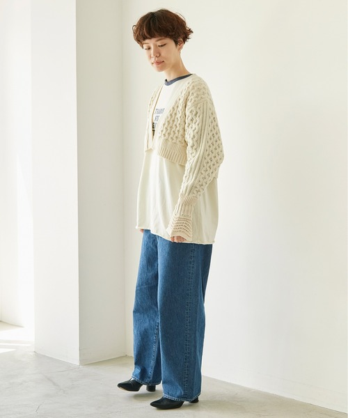 nitca(ニトカ)の「ケーブル × コットンリリー ショートカーディガン(カーディガン/ボレロ・レディース・アイボリー/ブルー/ネイビー・FREE)」の7枚目の写真