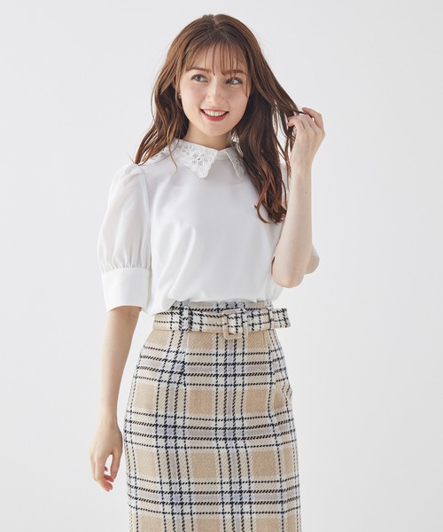 BE RADIANCE(ビーラディエンス)の「ベルト付チェックツイードスカート(スカート・レディース・ベージュ/ピンク・FREE)」の13枚目の写真