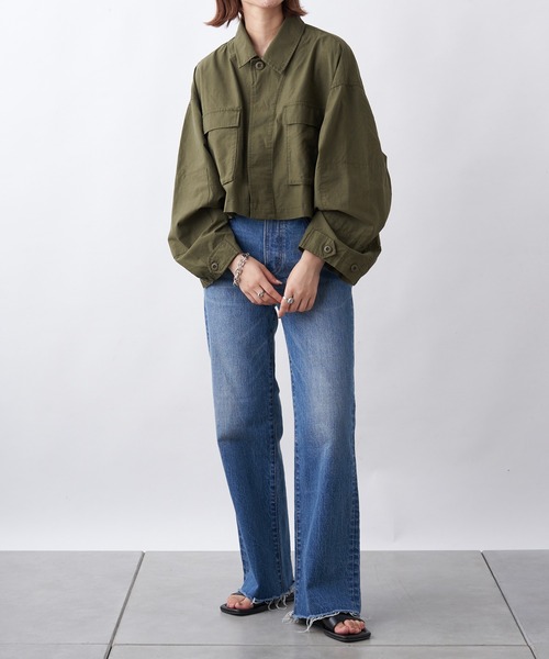 CIAOPANIC TYPY（チャオパニックティピー）の「微光沢ミリタリーショートジャケット（ミリタリージャケット・レディース・カーキ/ベージュ・ONE SIZE）」の21枚目の写真