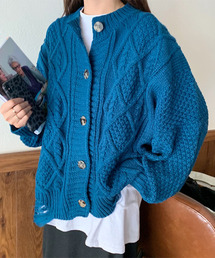 【c.u.l:w】ケーブル編みクラッシュボリュームカーディガン culw89